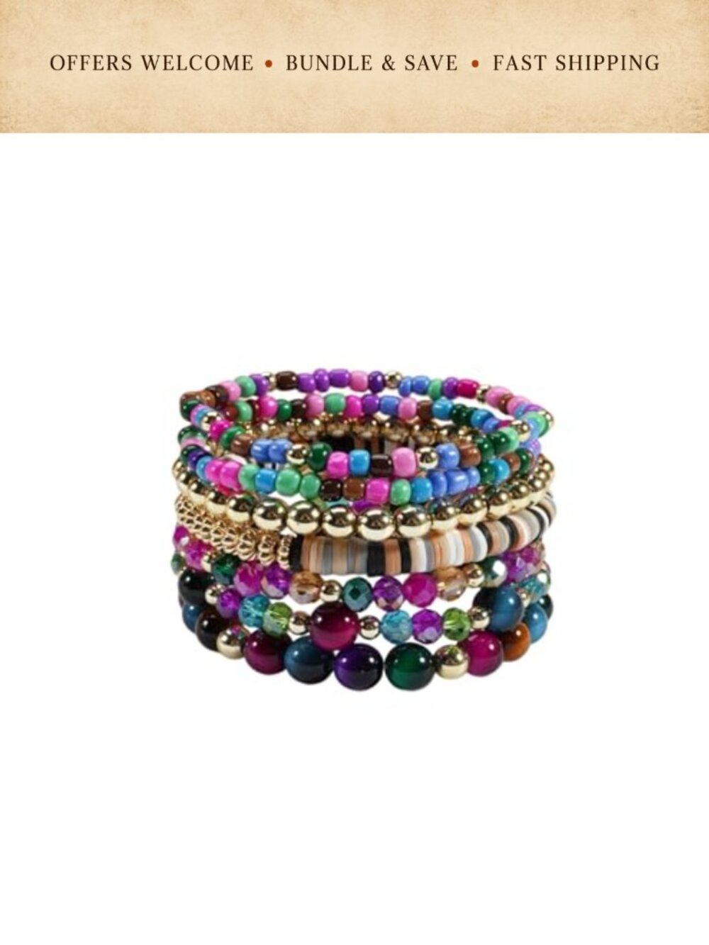 Boho Stackable Beaded Stretch Bracelet Set 7Pcs Layered Elastic Bracelets